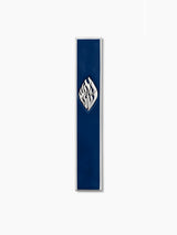 Navy blue concrete mezuzah case with silver Aesh Sheli flame inlay, handmade in Israel, Kameart