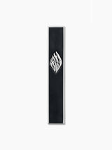 Black concrete mezuzah case with silver Aesh Sheli flame inlay, handmade in Israel, Kameart