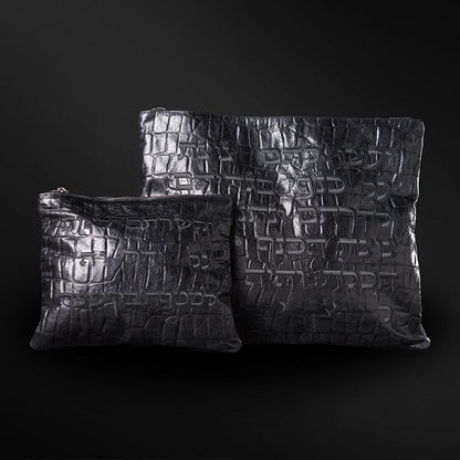 Set Thalit / Tefilines Aeish sheli Black Shalevet Croco Leather
