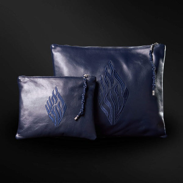Set Tallit / Tefilines Aeish sheli Navy Blue Shalevet Smooth leather Kameart