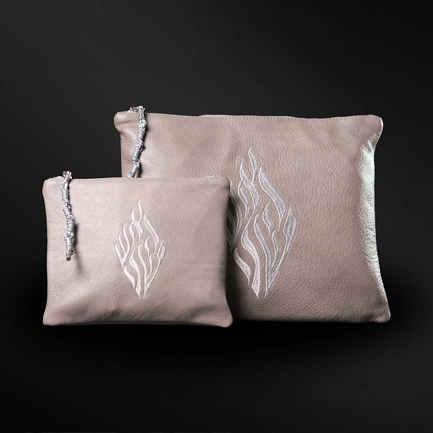 Set Tallit / Tefilines Aesh Sheli Grey Grained Leather Kameart