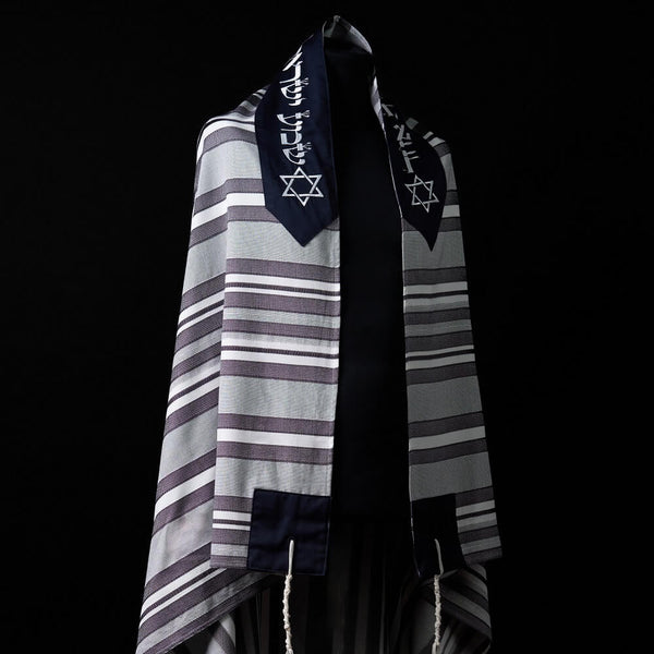 Tallit Am Israël Hai Bicolor Blue & Grey Stripes Kameart
