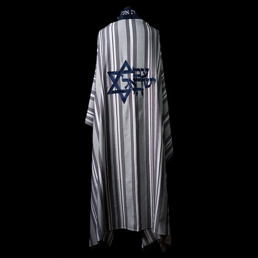 Tallit Am Israël Hai Bicolor Blue & Grey Stripes