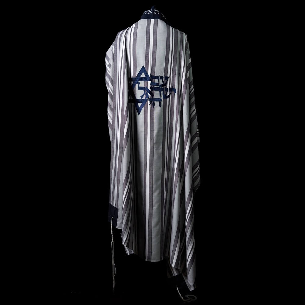 Tallit Am Israël Hai Bicolor Blue & Grey Stripes
