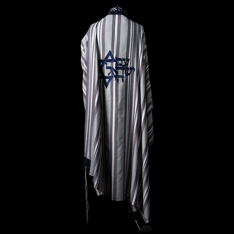 Tallit Am Israël Hai Bicolor Blue & Grey Stripes