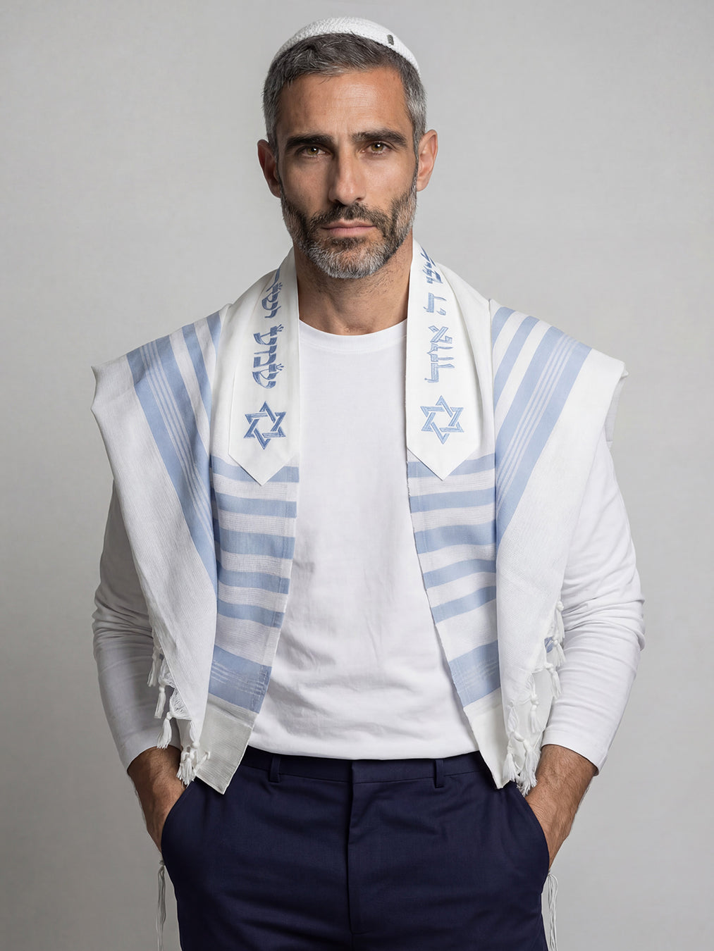 Tallit Am Israel Hai Sky Blue Kameart