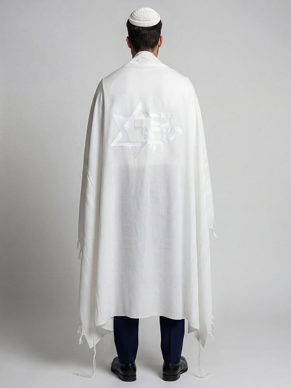 Tallit Am Israel Hai Full White Kameart