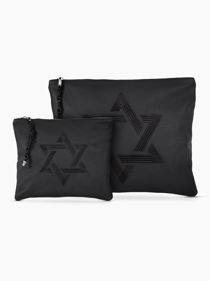 Tallit Bag Aesh Sheli Black Grained leather | Tallit & Tefillin Bag Set Kameart