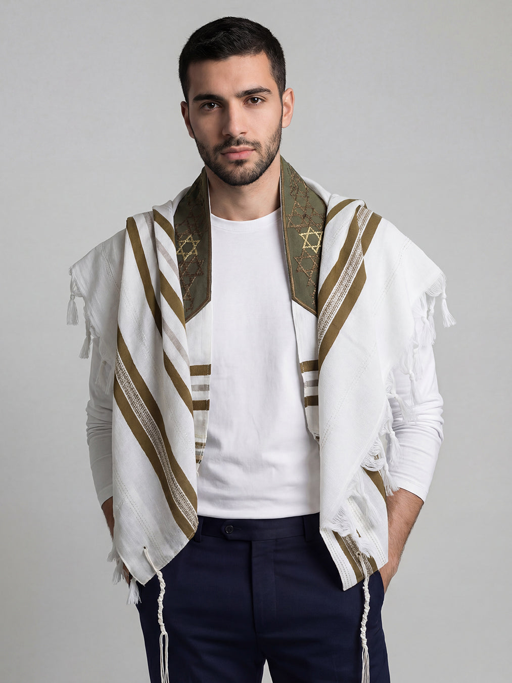 Tallit Yosef in Green Olive Kameart