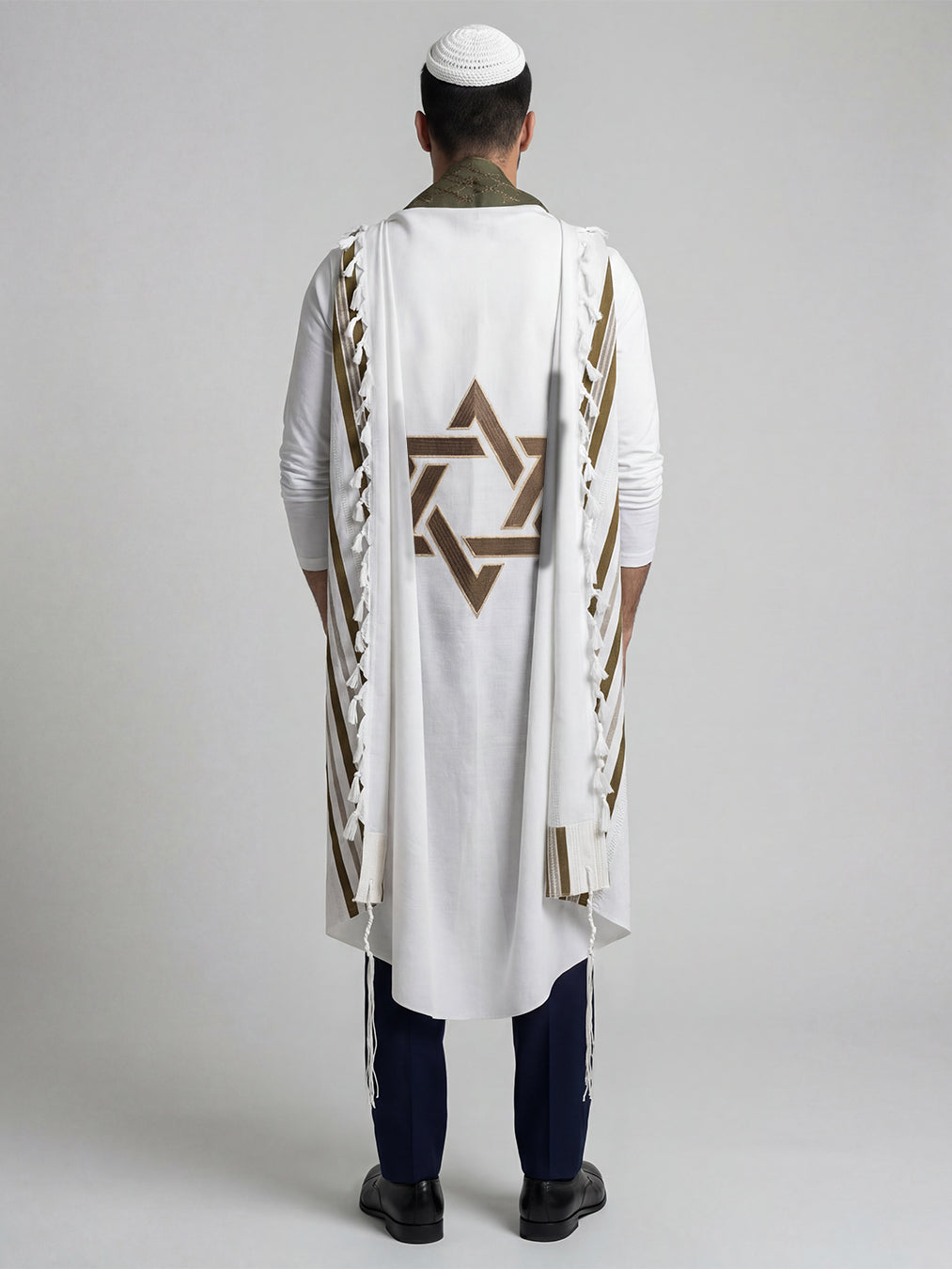 Tallit Yosef Star Of David in Green Olive Kameart