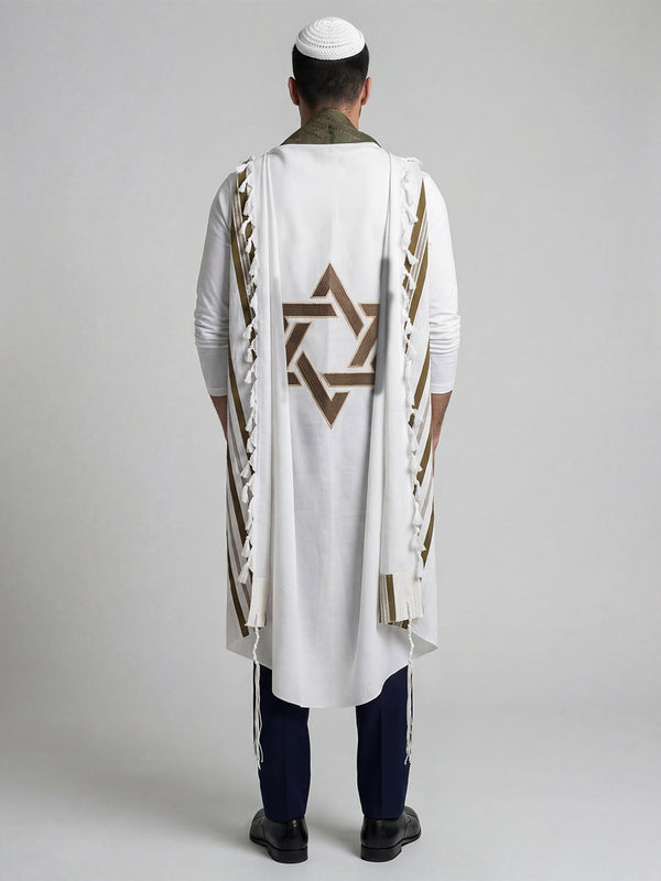Tallit Yosef Star Of David in Green Olive Kameart