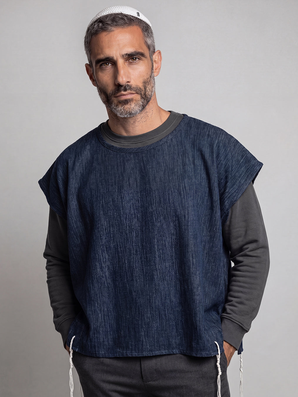 Modern Tallit Katan in Blue Denim