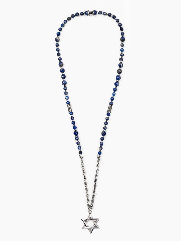 Star of David Necklace - Ilai - Large Stone Saphir & White Diamond