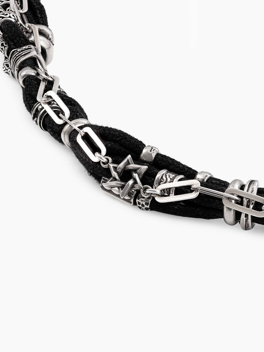 Artisanal Men's Belt Chain – Silver & Braided Cord
