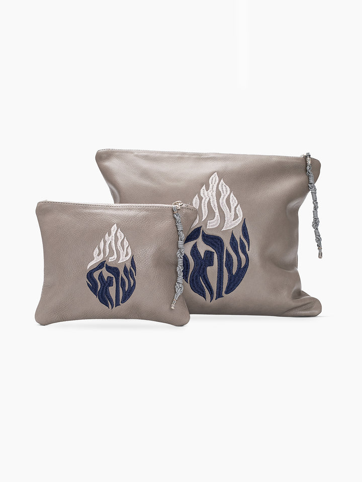 Set Thalit / Tefilines Shema Israel Gray Smooth Leather