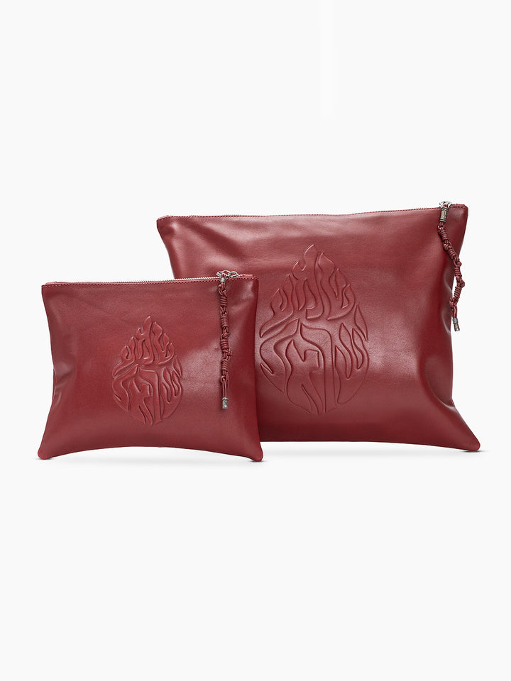 Set Thalit / Tefilines Shema Israel Red Smooth Leather Embossed