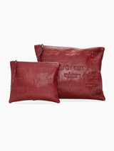 Set Thalit / Tefilines Shema Israel Red Smooth Leather Embossed