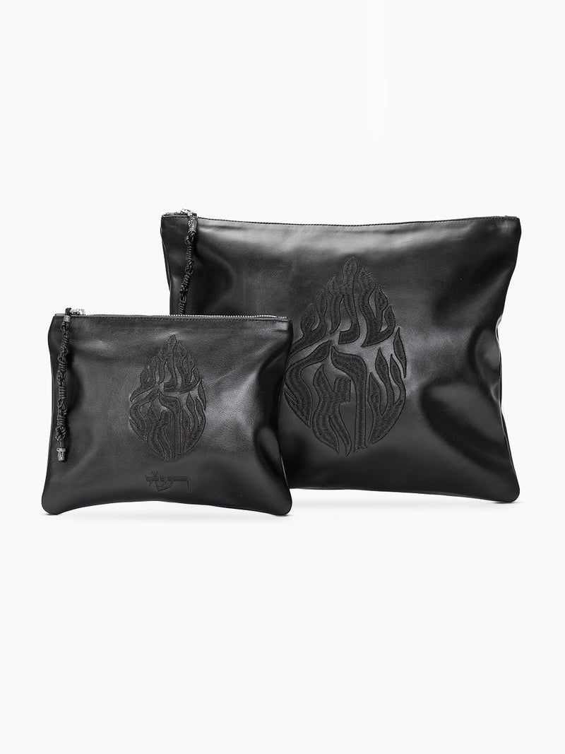 Set Tallit / Tefilines Shema Israel Black Smooth Leather