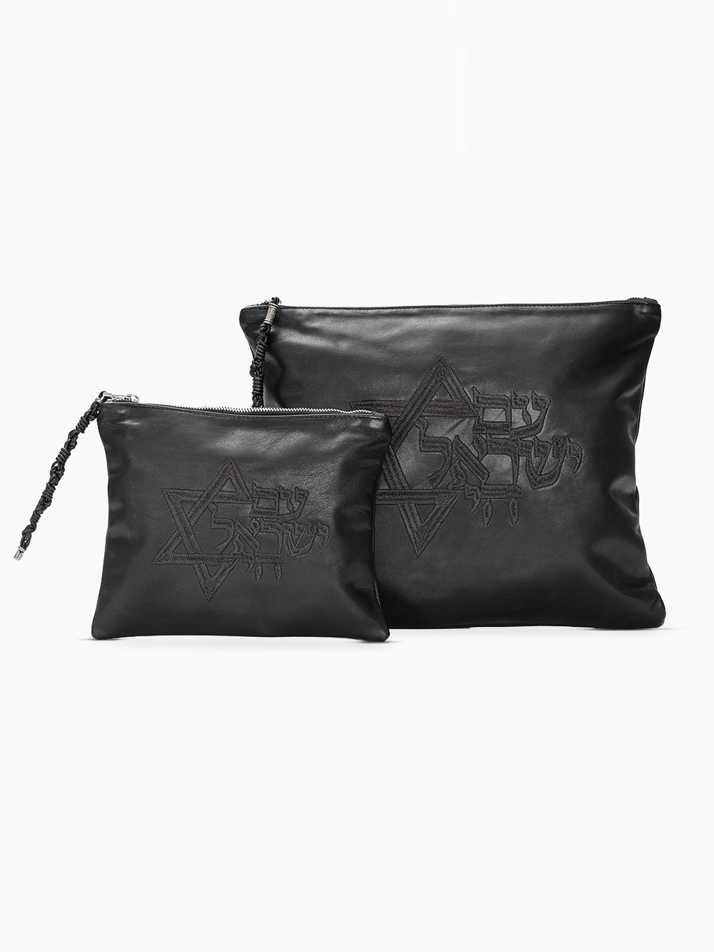 Set Thalit / Tefilines Am Israel Hai Black Grained Leather