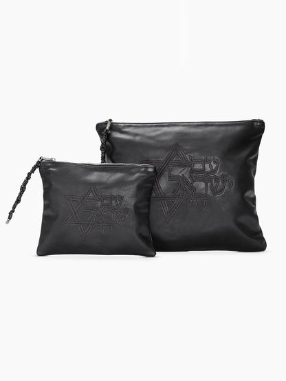 Set Thalit / Tefilines Am Israel Hai Black Grained Leather