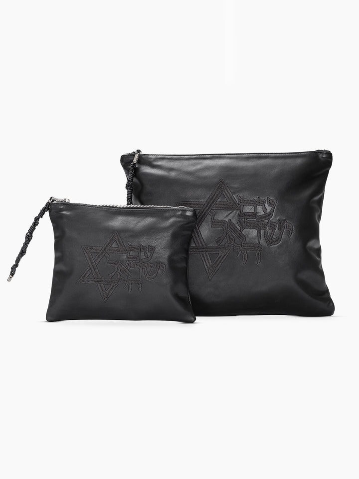 Set Thalit / Tefilines Am Israel Hai Black Grained Leather