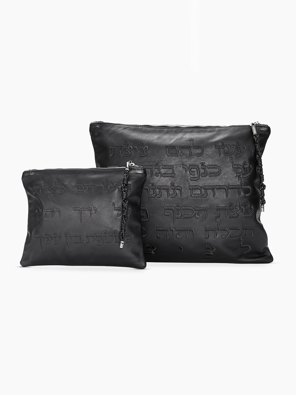 Set Tallit / Tefilines Am Israel Hai Black Grained Leather Kameart