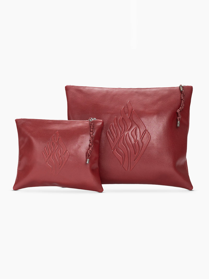 Set Tallit / Tefilines Aesh Sheli Red Smooth leather Embossed