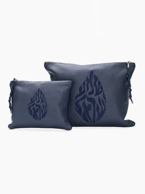 Set Thalit / Tefilines Shema Israel Blue Navy Grained Leather