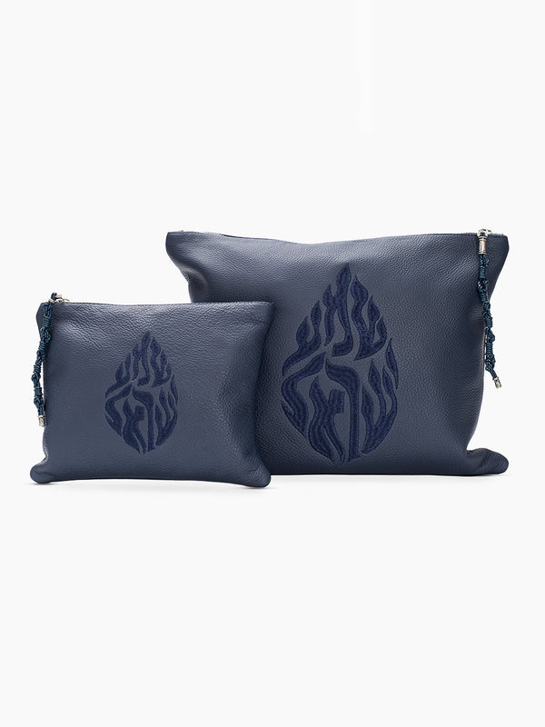 Set Tallit / Tefilines Shema Israel Blue Navy Grained Leather Kameart