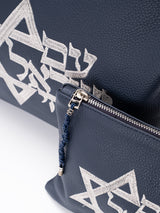 Set Thalit / Tefilines Am Israel Hai Navy Blue On Blue Smooth Leather