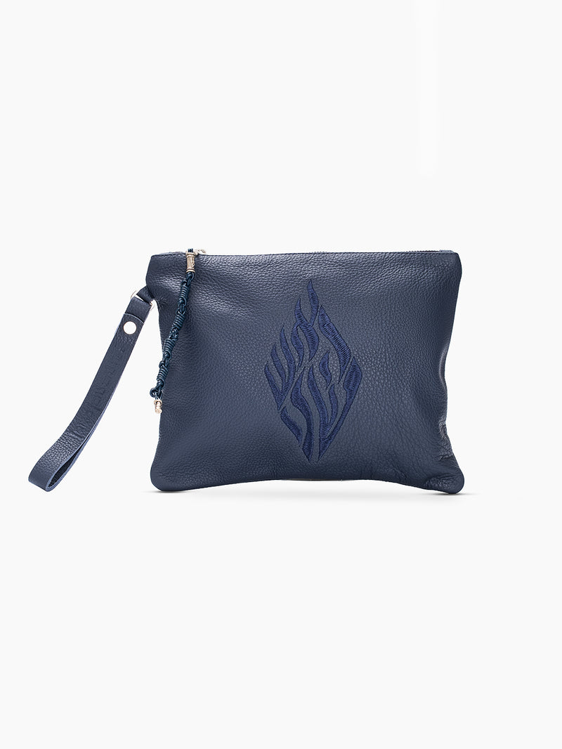 Leather Pouch - Blue Navy Grained Leather