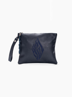Leather Pouch - Aesh Sheli Navy Grained Leather
