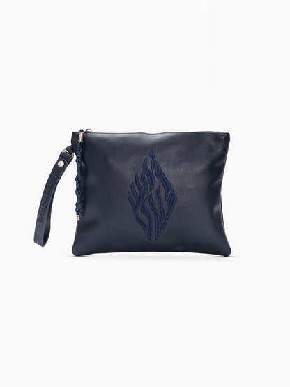 Leather Pouch - Aesh Sheli Navy Grained Leather