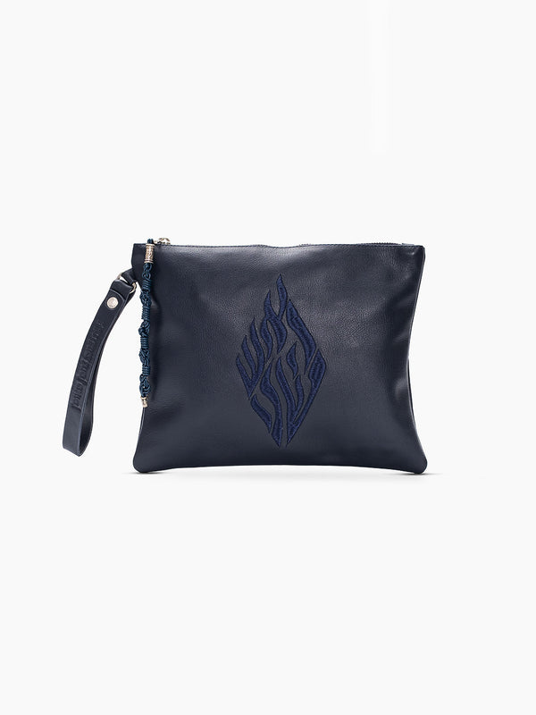 Leather Pouch - Aesh Sheli Navy Grained Leather Kameart