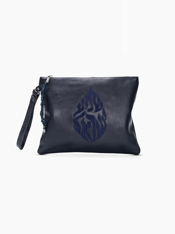 Leather Pouch - Shema Israel Navy Smooth Leather Kameart