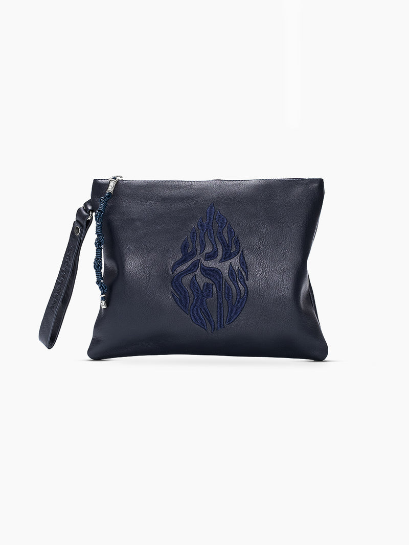 Leather Pouch - Shema Israel Navy Smooth Leather