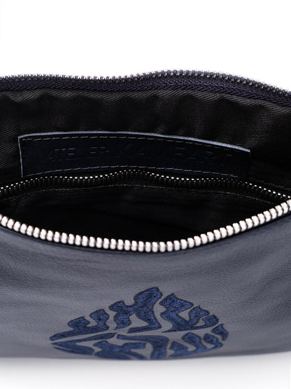 Leather Pouch - Shema Israel Navy Smooth Leather