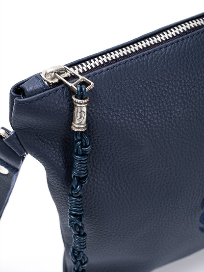Leather Pouch - Shema Israel Navy Grained Leather