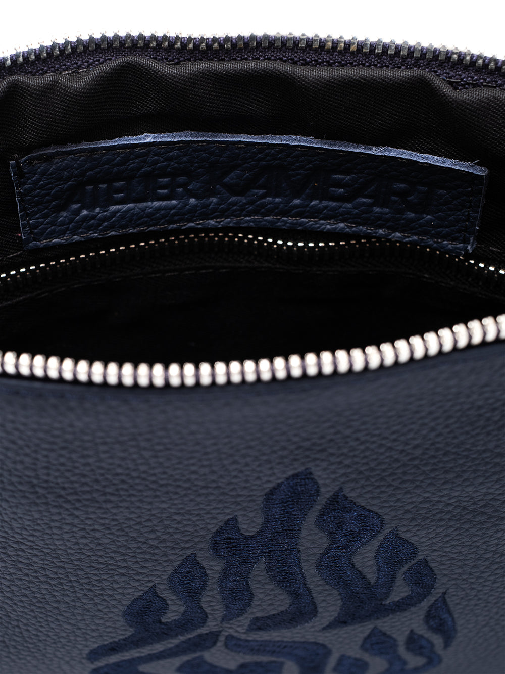 Leather Pouch - Shema Israel Navy Grained Leather