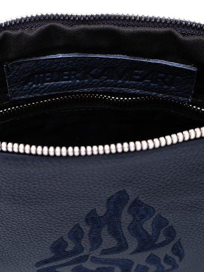 Leather Pouch - Shema Israel Navy Grained Leather