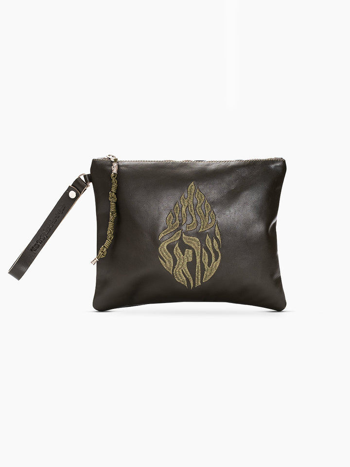 Leather Pouch - Shema Israel Green Forest Smooth Leather