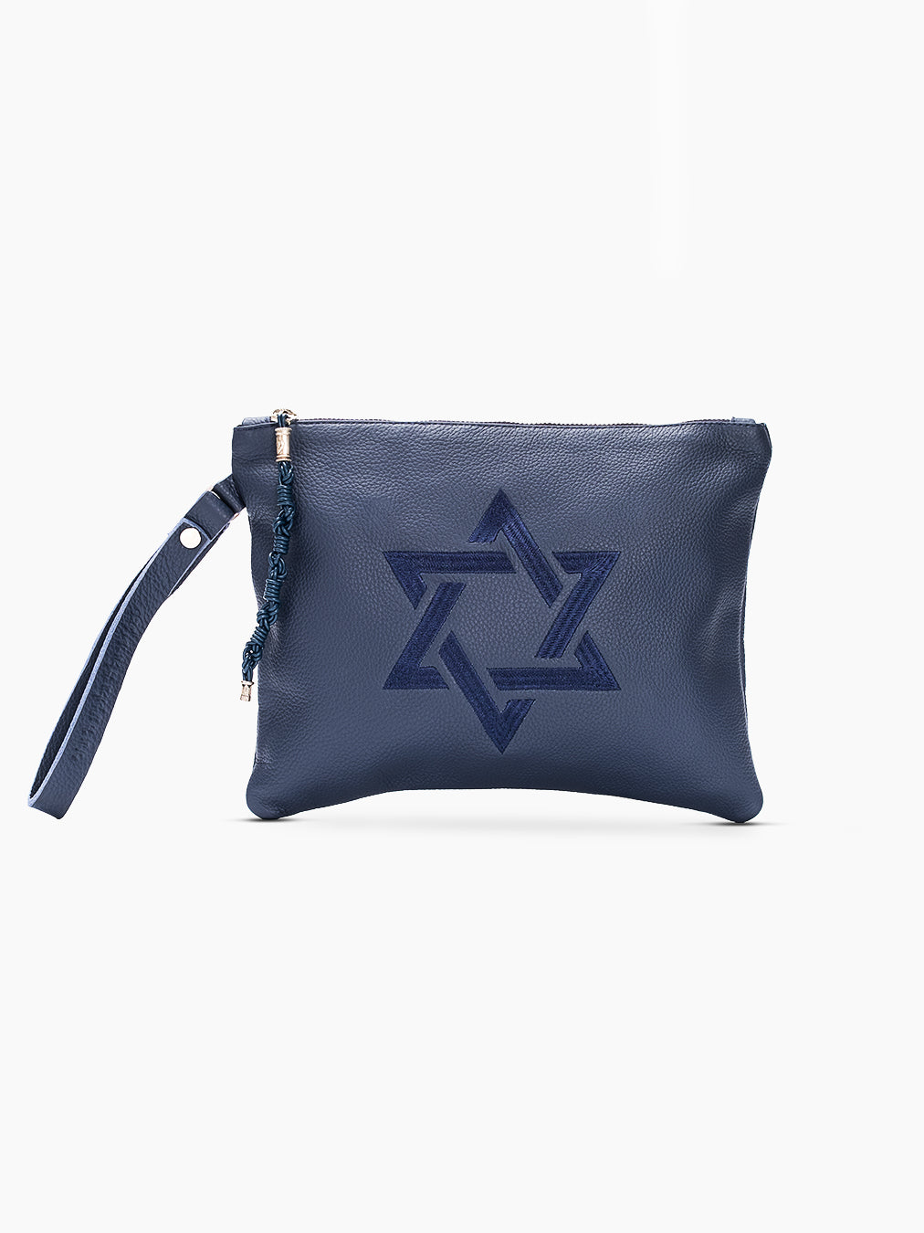 Leather Pouch - Maguen David Blue Navy Grained Leather Kameart