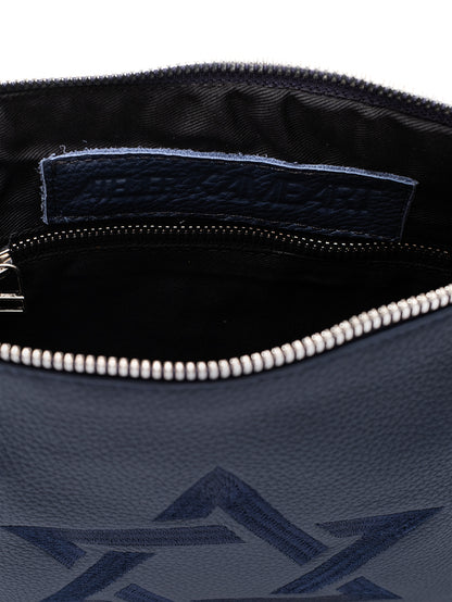 Leather Pouch - Maguen David Blue Navy Grained Leather