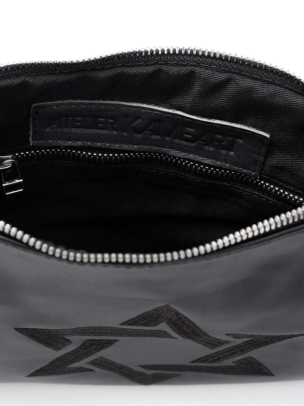 Leather Pouch - Maguen David Black Smooth Leather Kameart