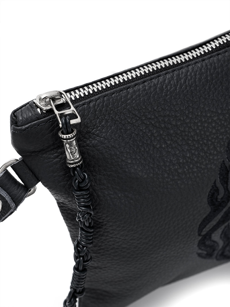 Leather Pouch - Shema Israel Black Grained Leather