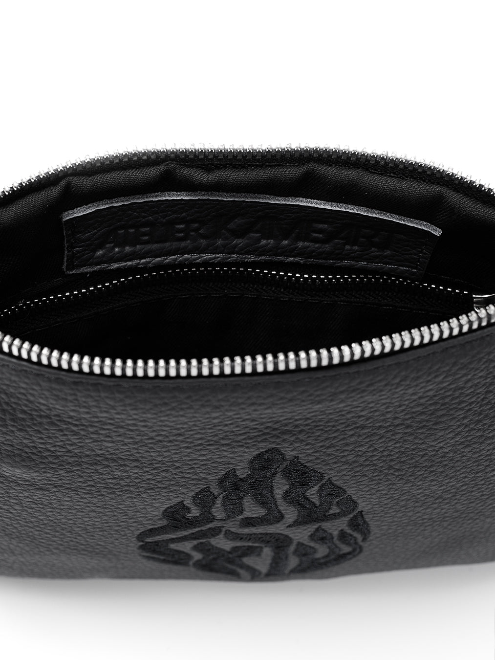 Leather Pouch - Shema Israel Black Grained Leather Kameart