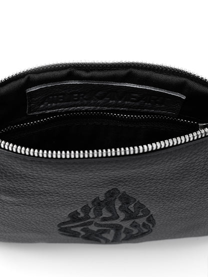 Leather Pouch - Shema Israel Black Grained Leather