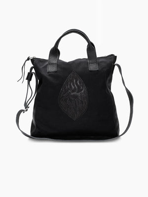 Tote Bag Shema Israel Black Leather & Canvas