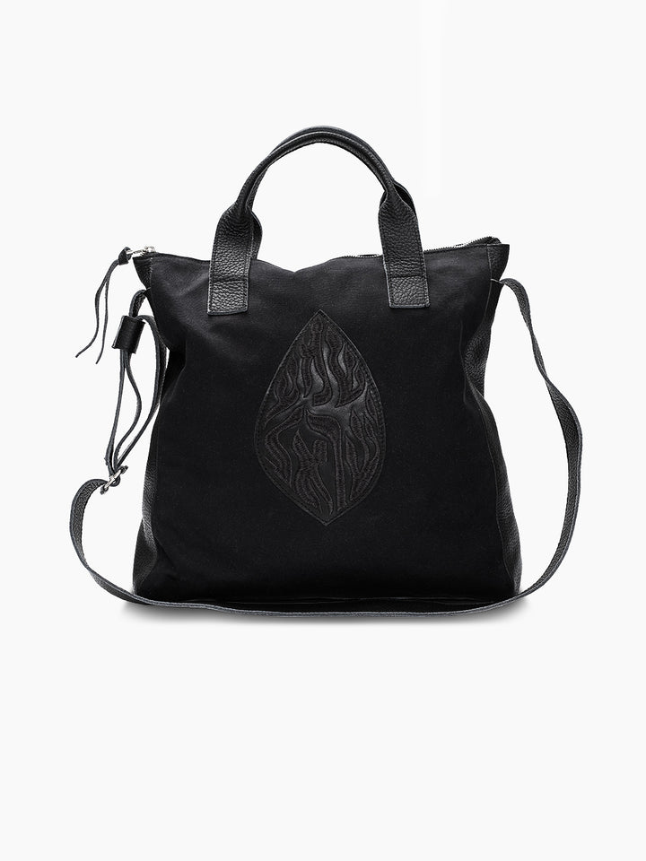 Tote Bag Shema Israel Black Leather & Canvas