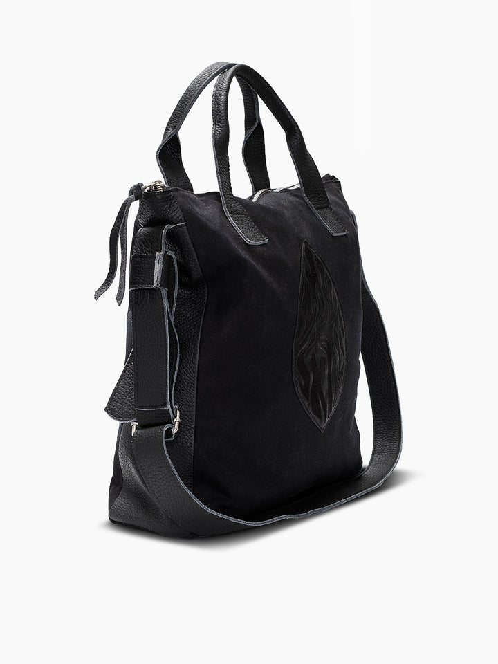 Tote Bag Shema Israel Black Leather & Canvas